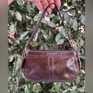 Coach Zoe mini chocolate brown patent leather